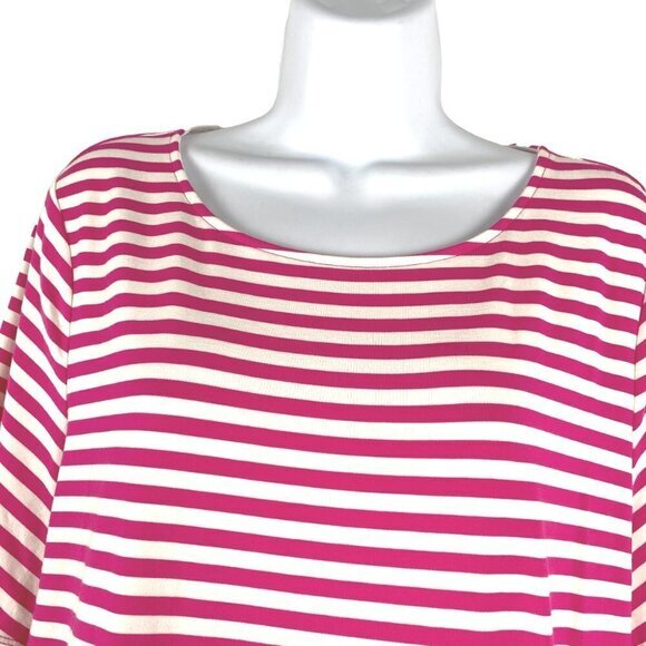 Talbots Top Large Short Sleeve Pink White Striped Tie Front Stretch NWT TP-2184 - Picture 3 of 7